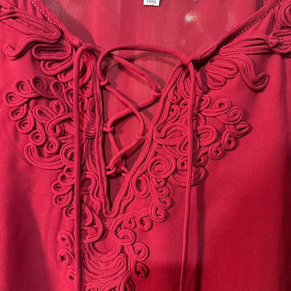 Max Studio Red Ruffled Three Quarter Sleeve Blouse - Picture 3 of 4